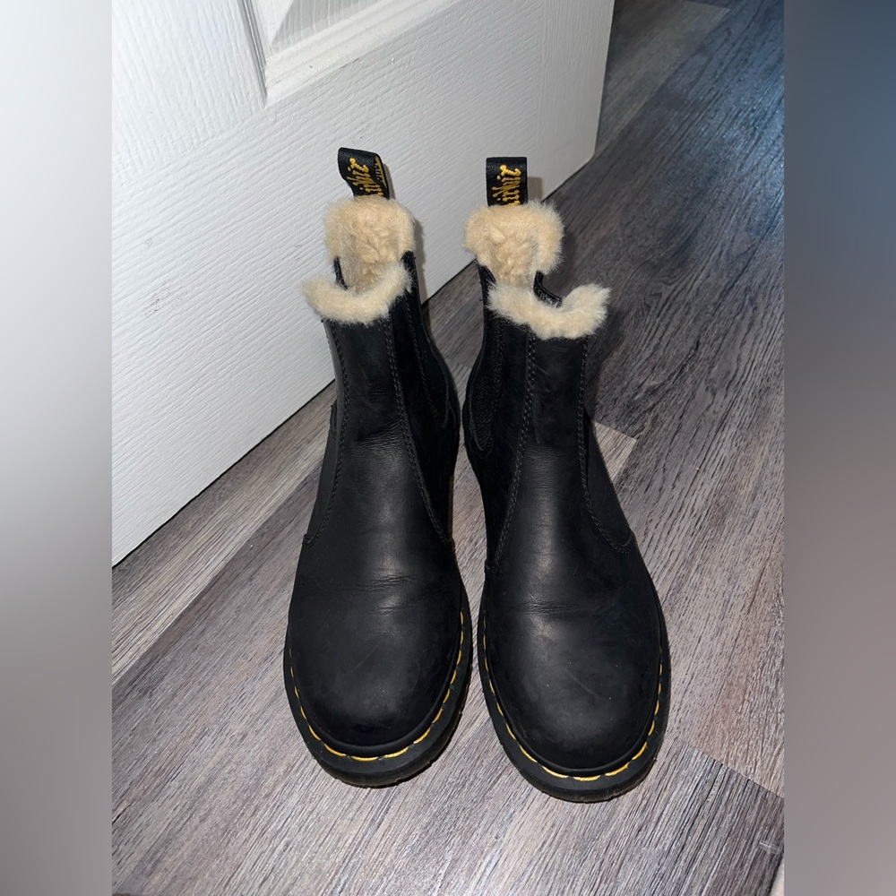 Dr. Martens Black and Cream Winter Boots